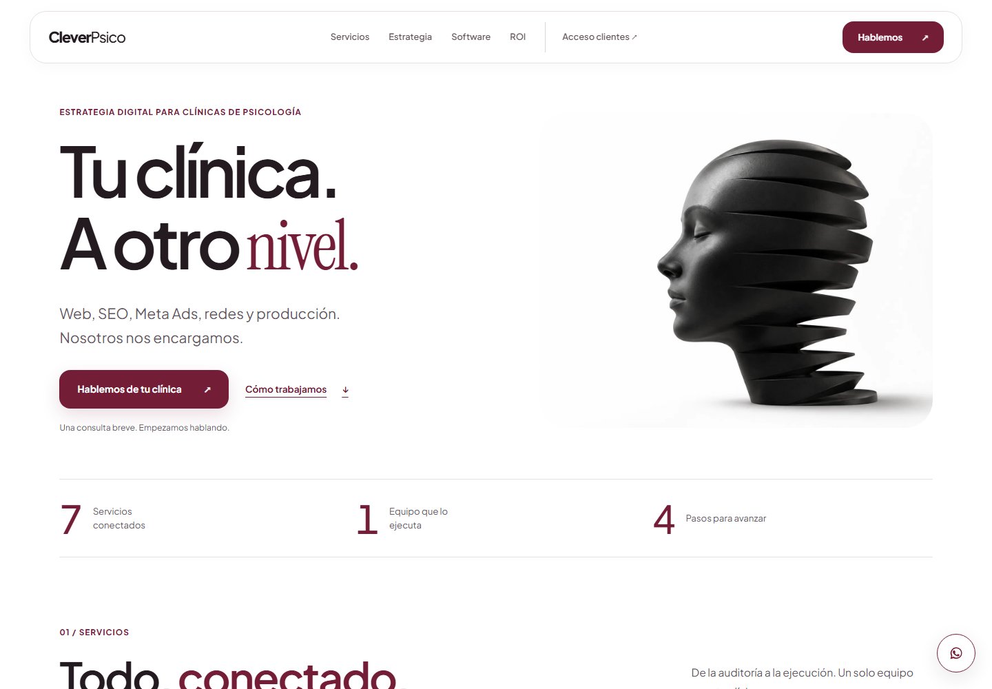 Página de inicio de CleverPsico, producto de Gouka para clínicas de psicología